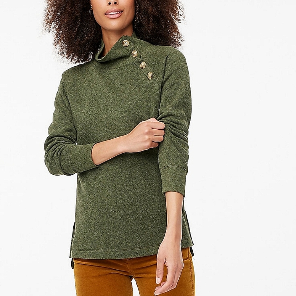 J. Crew Olive Green Button-Shoulder Women's Sweater